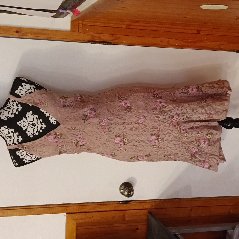 Sexy Lace floral pink backless dress